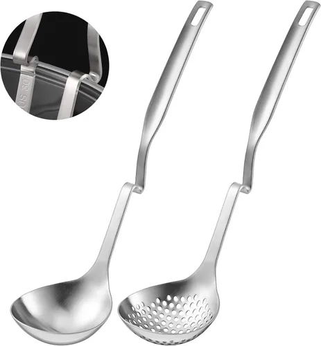 Set de Cucharón Ranurado para Ollas Calientes Patelai de Acero Inoxidable, Cucharón para Sopa, Colador, Cucharones, Utensilio de Cocina para Ollas
