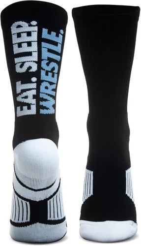 ChalkTalkSPORTS Calcetines tejidos de media pantorrilla atléticos de lucha libre Comer duerme lucha libre Negro Tallas juveniles y adultos