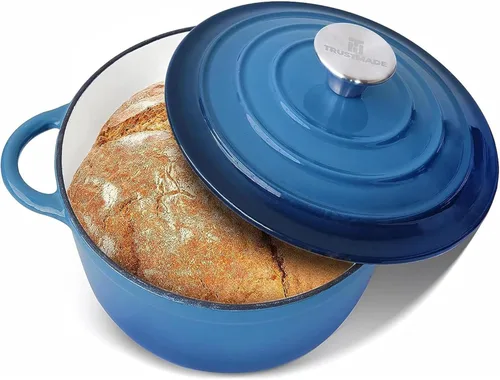 Miniatura 11 de Trustmade Horno holandés de hierro fundido de 3 cuartos de galón, olla de cocina recubierta de esmalte con tapa para hornear en casa, estofado