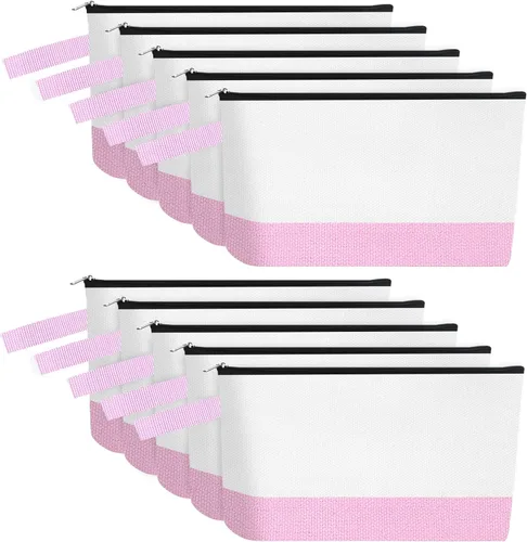 Miniatura 10 de 10 bolsas de maquillaje de lona de algodón con parte inferior y correa, bolsa de cosméticos multiusos con cremallera, bolsa de aseo de viaje, bolsa