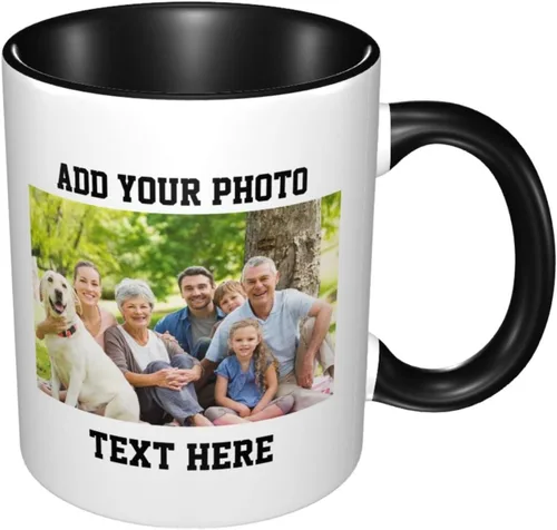 Tazas de café con foto personalizada, taza personalizada con texto fotográfico, haz tu propia taza, taza de café con acento de cerámica, taza Negro