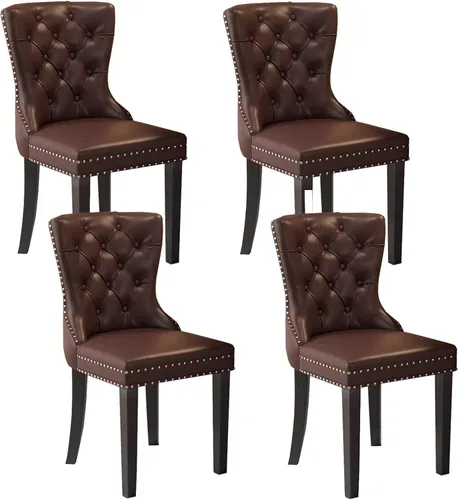 Miniatura 15 de Juego de sillas de comedor, sillas de comedor tapizadas de cuero, cómodas sillas de cocina, silla de vestíbulo con patas de madera resistentes
