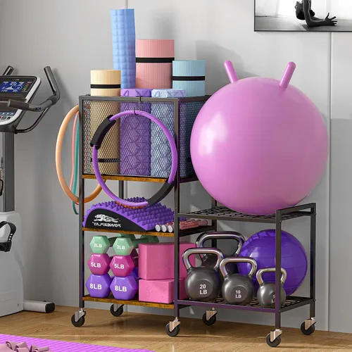Estante para mancuernas, soporte de almacenamiento para esterilla de yoga, estante de almacenamiento de gimnasio en casa, organizador de