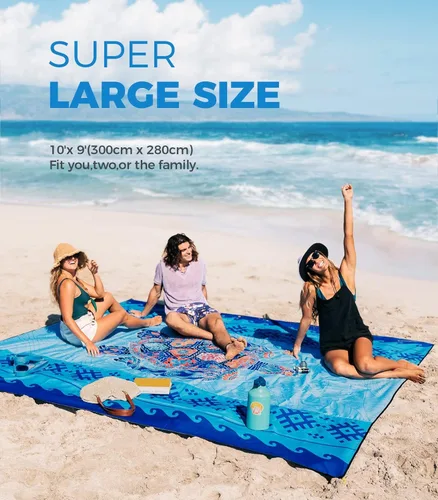 Miniatura 3 de OCOOPA Diveblues - Manta de playa impermeable a prueba de arena, 10 x 9 pies, extragrande, suave y duradera, sin arena, ligera y portátil, perfecta