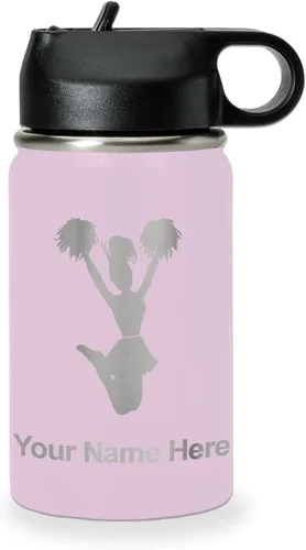 Miniatura 29 de LaserGram Botella de agua personalizada, animadora, acero inoxidable de doble pared aislada al vacío con popote superior, regalo grabado