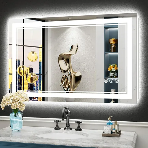 Miniatura 84 de 30x36 Espejo de baño LED con luces, retroiluminado y luz frontal, espejo de tocador iluminado antivaho para pared de baño, 3 colores, regulable