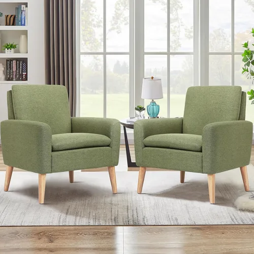 Miniatura 13 de Juego de 2 sillas decorativas para sala de estar, silla de lectura cómoda tapizada de tela, sillón moderno de mediados de siglo para dormitorio, Gris