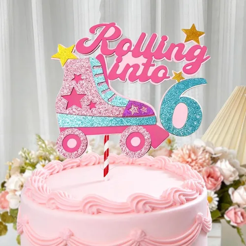 Miniatura 10 de Decoración para tartas con temática de décimo cumpleaños de 10 años, decoración de cumpleaños de 10 años para niñas, patinaje sobre ruedas, fiesta