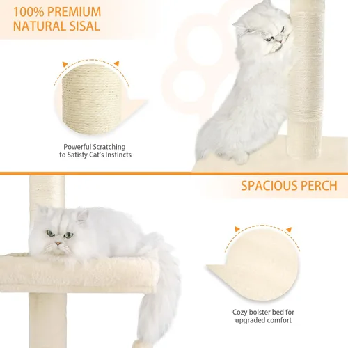 Miniatura 3 de Árbol para gatos de piso a techo, torre para gatos con altura ajustable de 98-110 pulgadas, árbol para gatos de 5 niveles con cama acogedora