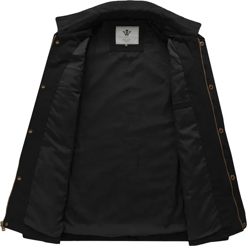 Miniatura 4 de WenVen Chaqueta de solapa militar de algodón de lona casual para hombre