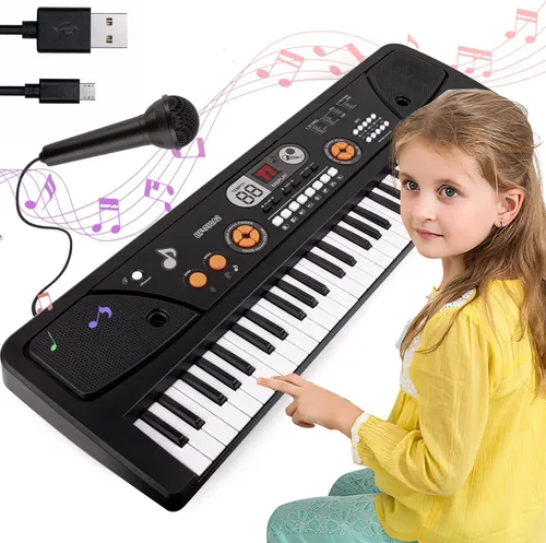Miniatura 10 de Teclado de piano para niños, piano eléctrico de 49 teclas, juguete de aprendizaje musical para principiantes con micrófono, juguetes musicales