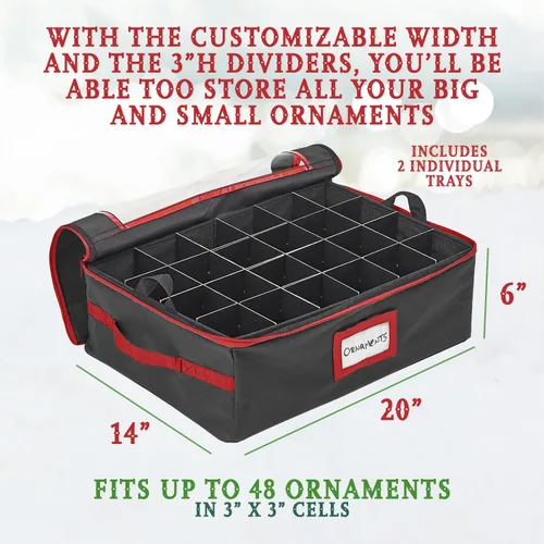 Miniatura 9 de HOLDN’ STORAGE - Caja de almacenamiento para adornos navideños con divisores - Capacidad para 48 adornos de hasta 3.0 pulgadas de diámetro, 2 Negro