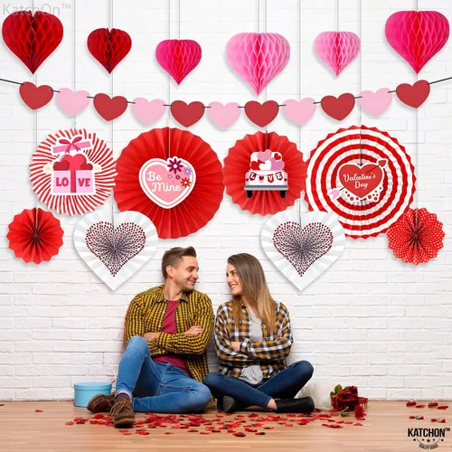Miniatura 4 de KatchOn, Guirnalda de corazones de fieltro con estampado rojo – 10 pies, sin bricolaje Decoraciones del día de San Valentín Decoración