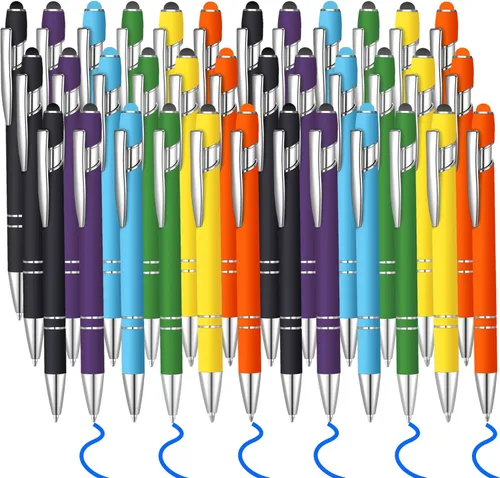 Miniatura 8 de 36 bolígrafos de tinta azul con lápiz capacitivo 2 en 1 para pantallas táctiles, colegio, oficina, compañeros de trabajo (negro)