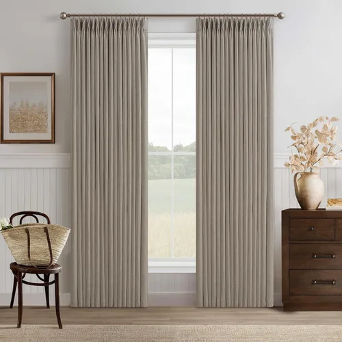 Miniatura 75 de TWODRAPES Cortinas de Lino Plisadas con Pinza Beige Blancas de 54 Pulgadas de Largo 2 Paneles para Comedor Cocina Dormitorio Plisadas Semi