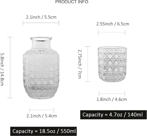 Miniatura 2 de Juego de jarra de agua y vasos de vidrio para mesita de noche de dormitorio, jarra de agua para mesita de noche, jarra de enjuague bucal de vidrio