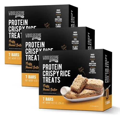 Miniatura 13 de Barritas de Arroz Crujiente de Proteína, 15g de Proteína, 3g-7g de Carbohidratos Netos, Bajo en Carbohidratos, Esponjoso, Suave, Gomoso, Sin Gluten