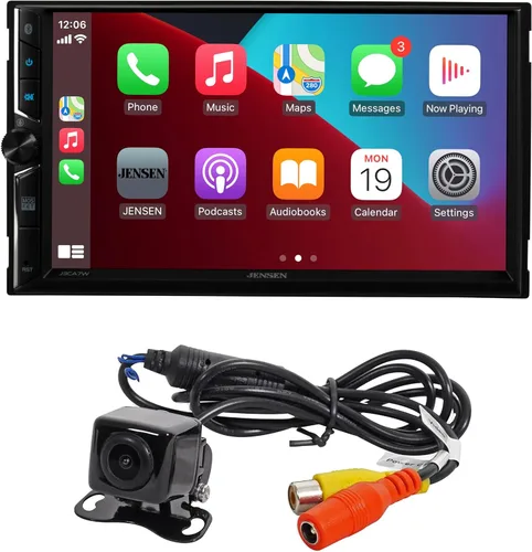 JENSEN J3CA7W-BUC 7 pulgadas certificado Apple CarPlay Android Auto con cable o inalámbrico | Pantalla táctil doble DIN Radio estéreo para coche |