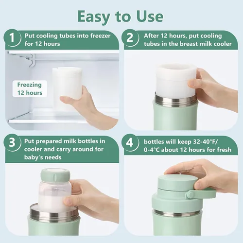 Miniatura 8 de MYPIN Enfriador portátil de leche materna de 22 onzas para exteriores, tubos de enfriamiento de 360° durante 24 horas con 2 biberones de bebé