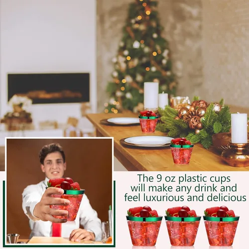 Miniatura 6 de Lounsweer 100 piezas de vasos de plástico con borde de 9 onzas, vasos de cóctel transparentes para boda, vasos de vino desechables resistentes