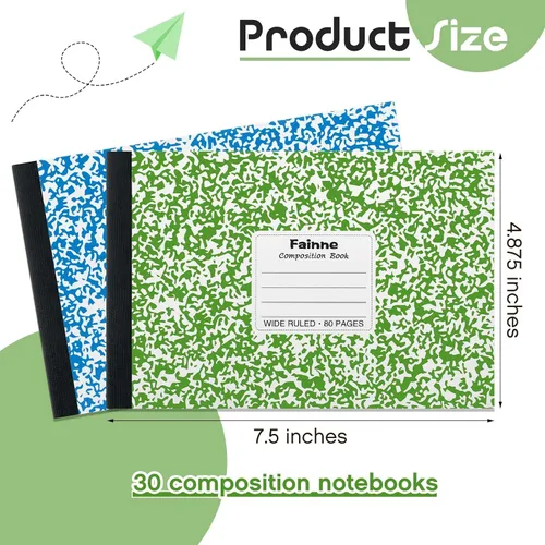 Miniatura 2 de Fainne Paquete de 30 cuadernos de composición de tamaño medio de 4-7/8 x 7-1/2 pulgadas de ancho, con rayas de media página, cuaderno de composición