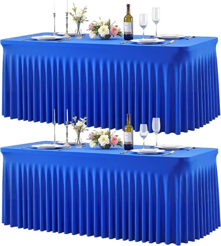 Miniatura 9 de Manteles de mesa de elastano azul bebé de 6 pies para mesas rectangulares, sin arrugas, rectangular, elástico, ajustable de 6 pies con falda