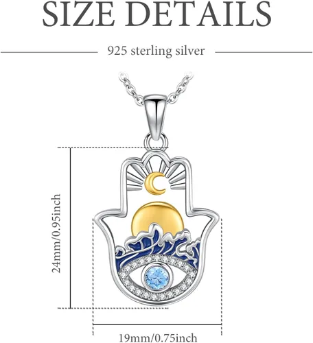 Miniatura 110 de Aniu Joyería de plata de ley 925 Hamsa de Fátima para mujer con circonita cúbica, viene con caja de regalo negra