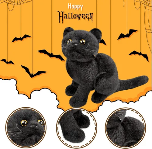 Miniatura 4 de Tiny Heart Juguete de peluche suave de imitación de gato negro de 9 pulgadas de largo, lindo y realista juguete de peluche de gato negro para niños