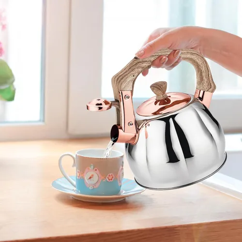 Miniatura 8 de Hervidor de té de acero inoxidable para estufa con mango ergonómico a prueba de calor y silbato de 2.5 cuartos