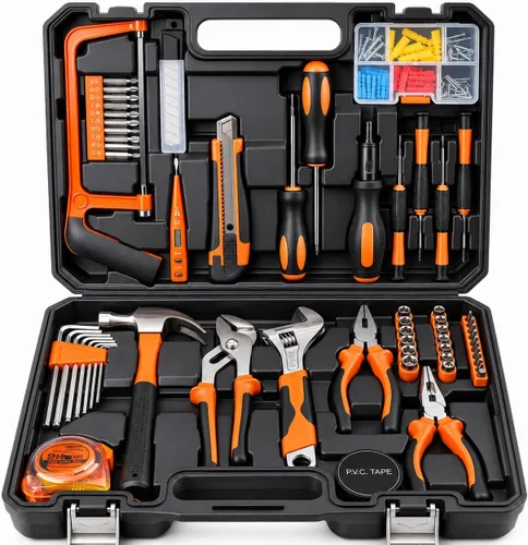 KOOPOOL Kit de herramientas de 160 piezas para el hogar, juego de herramientas para el hogar con martillo, llave, destornilladores, alicates y