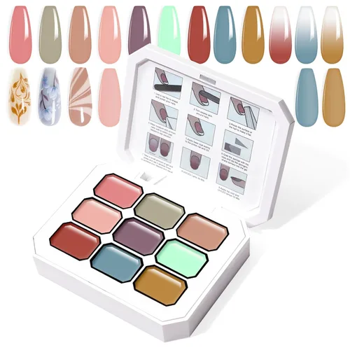 Miniatura 20 de Juego de esmaltes de gel con gradiente, 9 colores ombre, esmalte de gel para uñas rojo, marrón, azul claro, rosa, esponjado para pigmento, Pat Aura