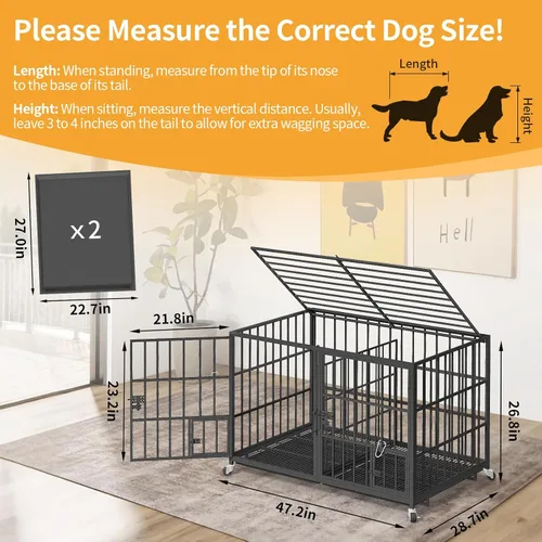 Miniatura 2 de EZ4ENCE Jaula para perros de 48/42/54 pulgadas con divisor para 2 perros, jaula indestructible, diseño resistente, doble puerta y bandeja extraíble