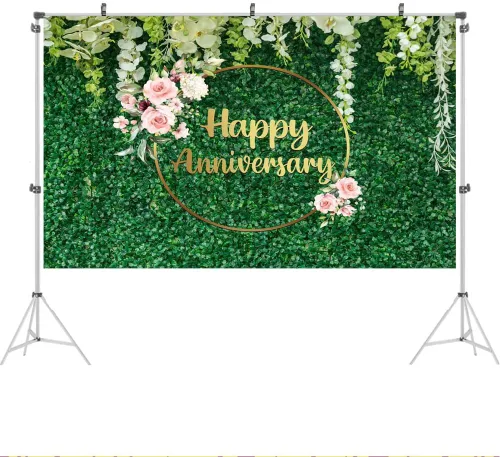 Miniatura 2 de Ticuenicoa Telón de fondo floral de 5 x 3 pies para pared de césped verde feliz aniversario para flores, amor, saludos a 10 años, 50 años