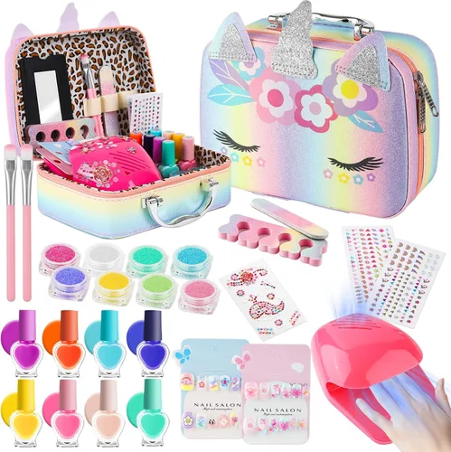 Juego de esmaltes de uñas para niñas, kit de salón de esmalte de uñas de secado rápido, esmalte de uñas despegable, juguetes de regalo ideal para
