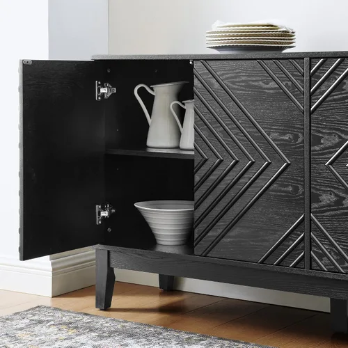 Miniatura 6 de Henf Mesa consola moderna de 47.2 pulgadas, diseño ondulado, mesa de entrada con 3 cajones y 3 estantes ajustables, mesas de sofá de madera