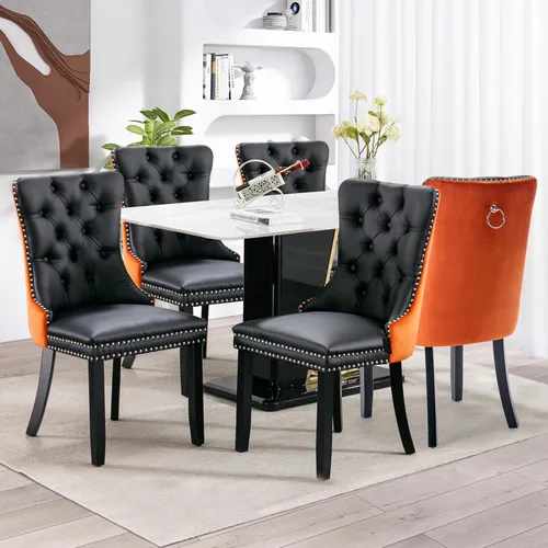 Miniatura 76 de SoarFlash Juego de 2 sillas de comedor de tela de lino, sillas de comedor tapizadas con ribete de cabeza de clavo y patas de madera de color claro