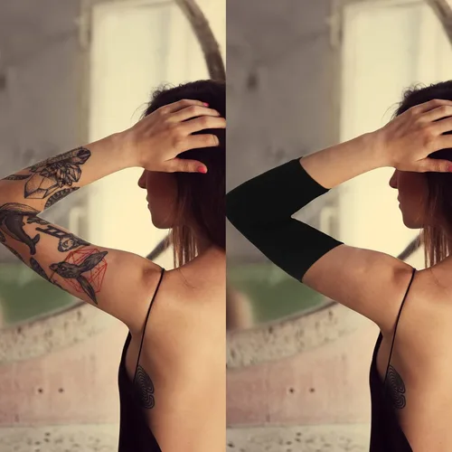 Miniatura 2 de Vicenpal 2 pares de fundas de tatuaje para el antebrazo para mujeres y hombres, cubierta de compresión para la parte superior del brazo (negro, nude)