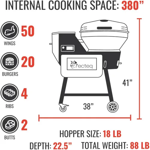 Miniatura 3 de recteq Paquete de parrilla de pellets RT-B380X Bullseye Deluxe + Grilling Basics, parrilla eléctrica para ahumar pellets con WiFi, barbacoa al aire