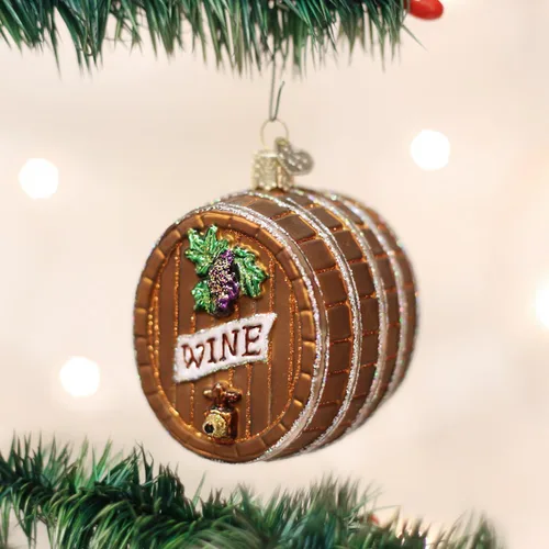 Miniatura 2 de Old World Christmas - Adorno de vidrio soplado en forma de barril de vino para árbol de Navidad, decoración festiva artesanal, colección de bebidas
