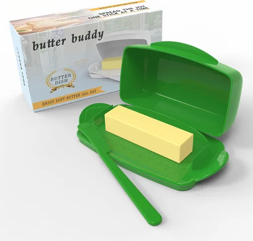 Miniatura 9 de Plato de Mantequilla con Tapa y Cuchillo, Platos de Mantequilla Grandes de Plástico con Tapa de Bisagra Transparente y Fácil de Voltear, Fondo
