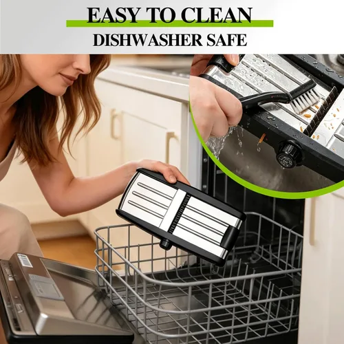 Miniatura 8 de MASTERTOP Rebanadora de Mandolina, rebanadora de alimentos 5 en 1 para cocina, mini rebanadora de verduras de acero inoxidable con guante