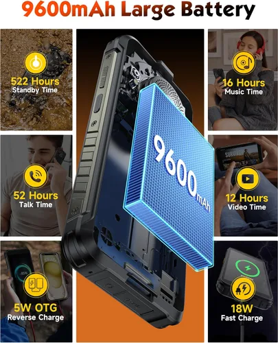 Miniatura 5 de Ulefone RugKing (16 GB+128 GB) Android 15 4G Smartphone, 9600 mAh, altavoz de 126 dB, cámara de 50MP+2MP+8MP teléfono resistente de 5.99 pulgadas