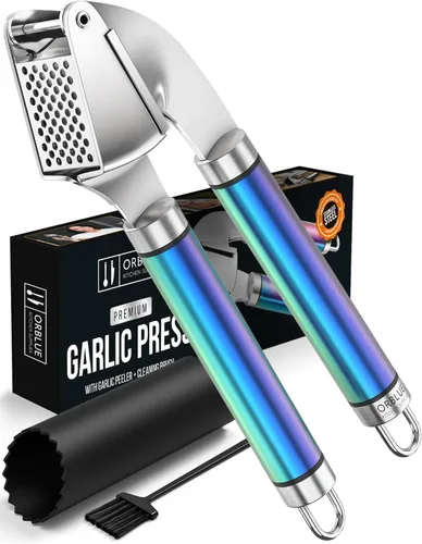Miniatura 10 de Orblue - Prensa de ajo de acero inoxidable - Juego de picadora, trituradora y pelador de grado profesional premium - Fácil de limpiar, apto