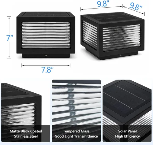 Miniatura 6 de Luz solar para exteriores, de acero inoxidable IP65, impermeable, 9.8 pulgadas, lámpara de poste cuadrada, regulable, lámpara de columna de paisaje