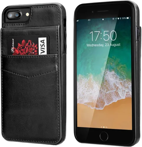 Miniatura 3 de KIHUWEY Funda tipo cartera para iPhone 7/8 Plus con tarjetero de crédito, cierre magnético de cuero de primera calidad, resistente funda protectora