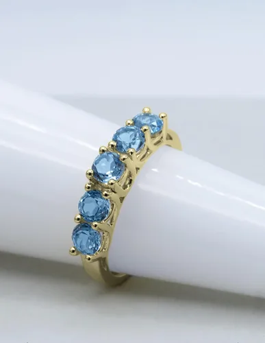 Miniatura 4 de Dazzlingrock Collection Each 3.8mm Round Blue Topaz Five Stone Style Wedding Ring Band for Women in 14K Solid Gold