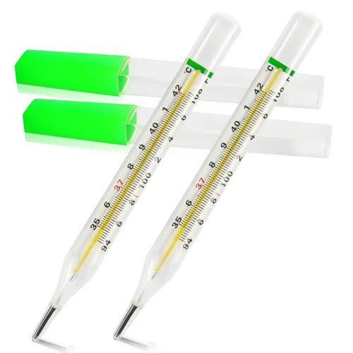 Termómetro sin mercurio ℃ y ℉ para axila, 2 piezas, prueba clínica de temperatura de vidrio para fiebre, termómetro clásico no digital para adultos,