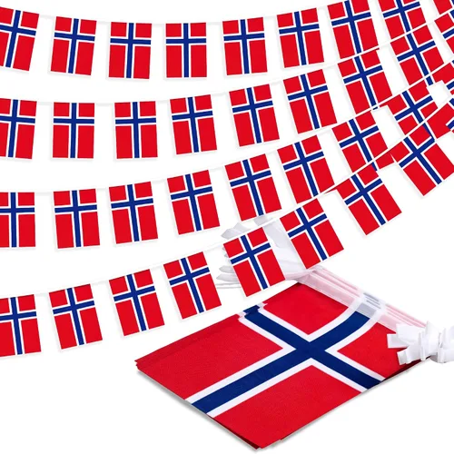 Bandera de cuerda de Noruega, pequeña mini bandera de pendón noruego, bandera de guirnalda de Nordmann, decoración nacional del país para escuela,