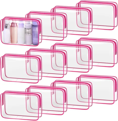 Miniatura 15 de TISRATOK 12 piezas Bolsa de maquillaje transparente para mujeres con cremallera, estuche de aseo aprobado por la TSA, bolsa de cosméticos a granel