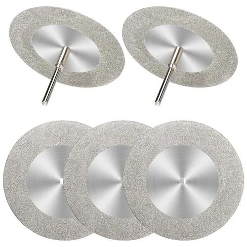 SI FANG 5 Discos de Corte de Diamante de 60mm (2.362 in) con 5 Mandriles de Vástago de 1/8'' Hoja de Piedra para Herramienta Rotativa Accesorio de